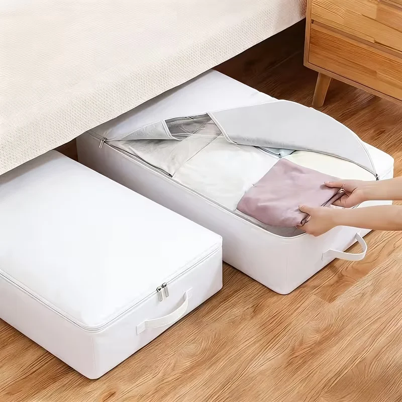 2-Piece White Under-Bed Storage Bags, with Transparent Windows, Portable Handles, Large Capacity, for Storing Clothes, Etc
