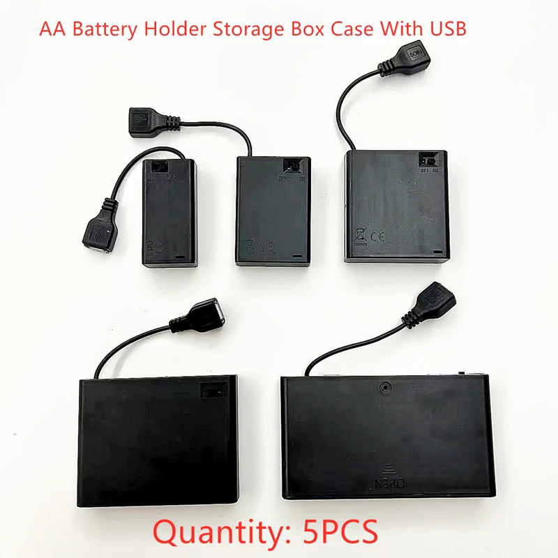 5PCS 2 3 4 6 8 X AA Battery Holder Storage Box Case USB For 5V LED Strip Lights USB Mini Power Supply