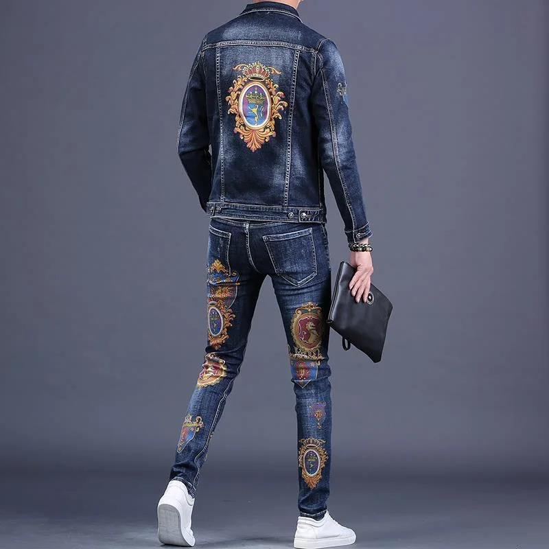 2023 Spring and Autumn New Men\'s Denim Suit Men\'s Fashion Brand Slim Fashion Pants Casual Jacket Men\'s Jacket