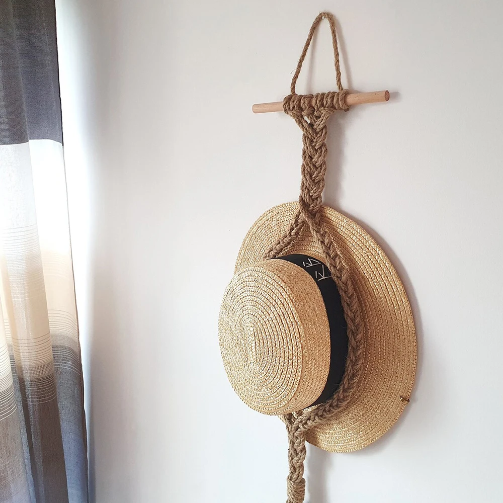 Handmade wall mounted type for hat Rustic Jute material hat holder on wall hanging