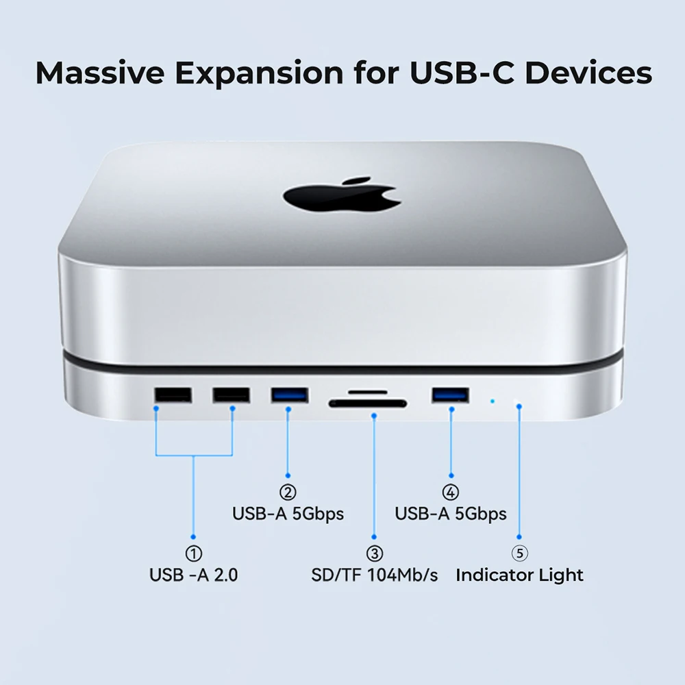 Imagem -03 - Elecife-docking Station para Mac Mini Hub Usb 3.0 com 2.5 Hdd Sata Enclosure Slot para Cartão sd tf para Mac Studio Usb-c em 1