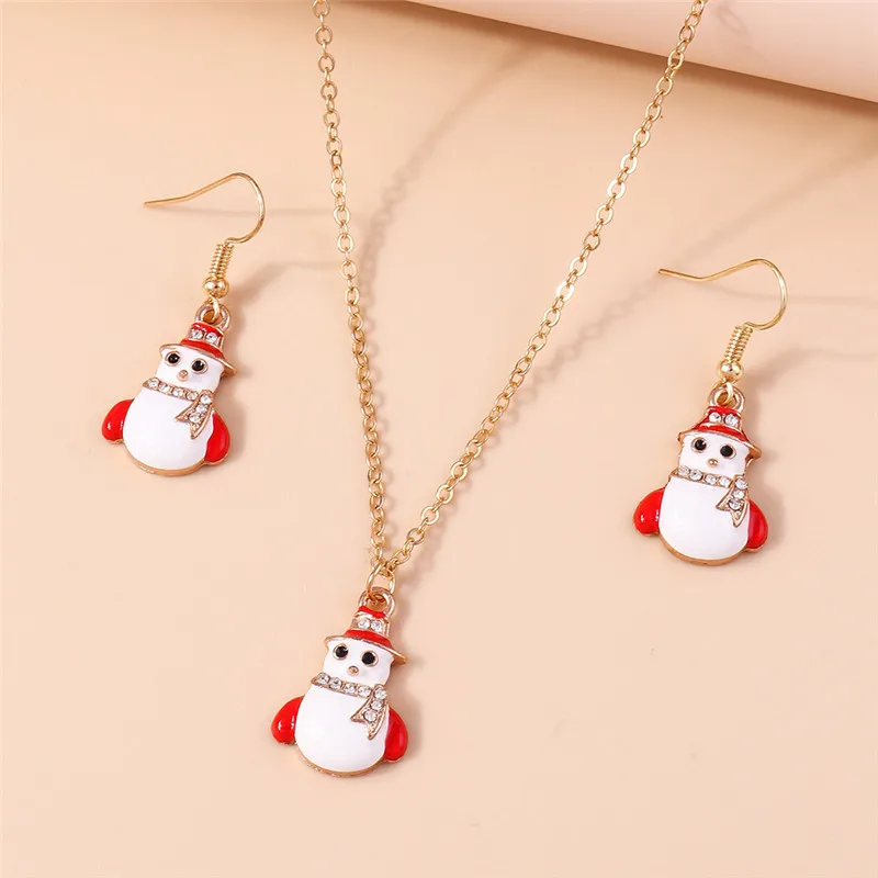 Aihua Fashion Christmas Tree Snowman Snata Claus Earrings Necklaces Christmas Necklaces Set for Women Happy New Year Gifts
