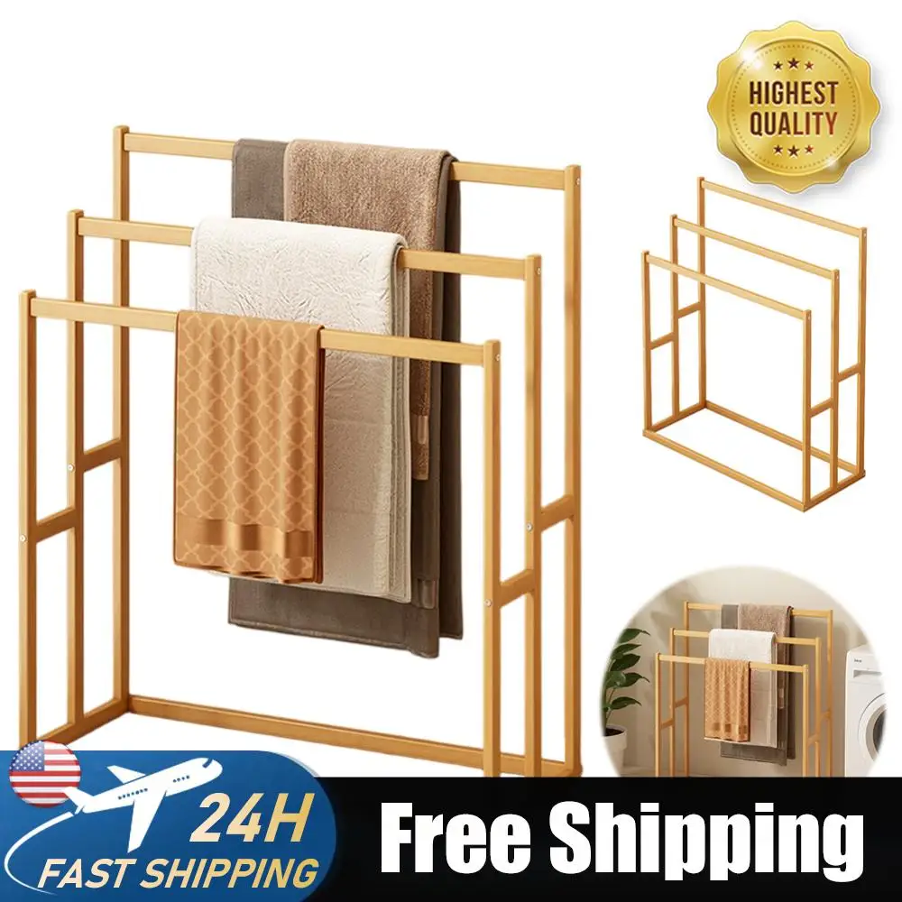 

Напольная вешалка для полотенец с 3 перекладинами, 3-ярусная напольная вешалка для полотенец, деревянная вертикальная полка для полотенец для гостиной и ванной комнаты