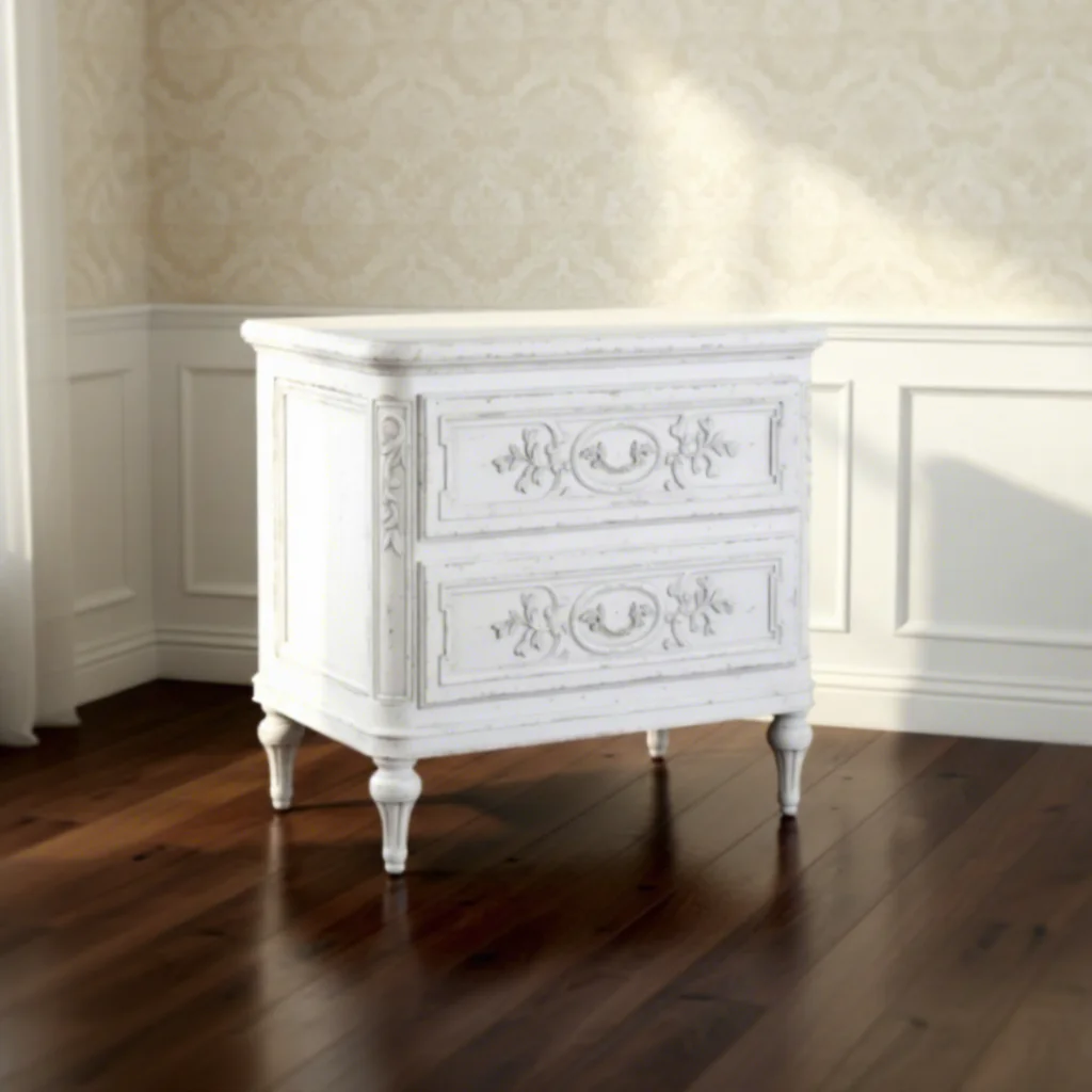 

Прикроватная тумбочка для спальни во французском стиле, состаренная белая отделка, современная роскошная тумба из массива дерева с ящиками для хранения