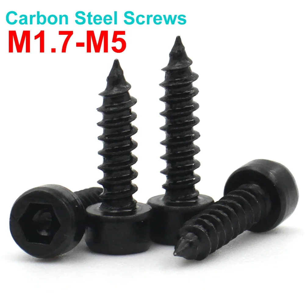 10/20/50pcs M1.7 M2 M2.2 M2.3 M2.5 M2.6 M3 M3.5 M4 M5 Black Carbon Steel Hexagon Hex Socket Cap Head Self Tapping Model Screws