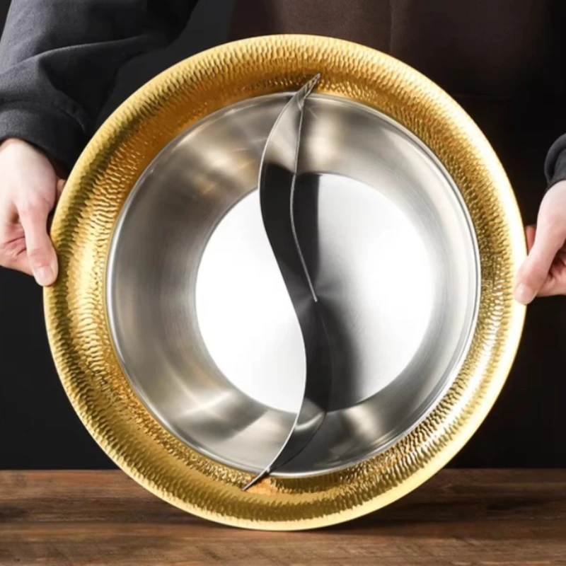 Commercial Extra Thick 304 Stainless Steel Hammer Pattern Double-flavor Cauldron /induction Cooker Gas Stove Clear Soup Hot Pots view 6