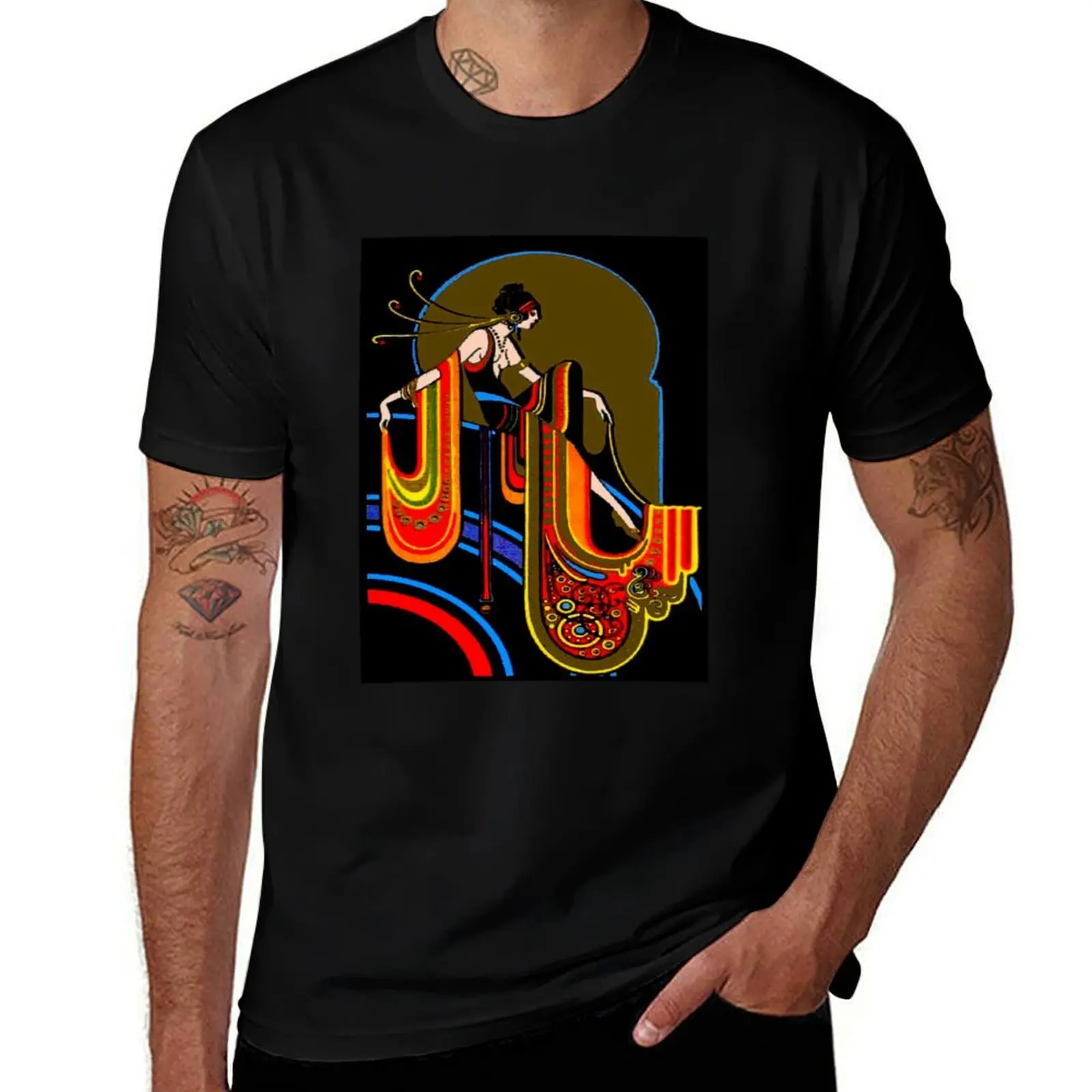 FLAPPER : Vintage 1920 Art Deco Beautiful Print T-Shirt Relaxed Casual Short Sleeve Tee T-Shirt