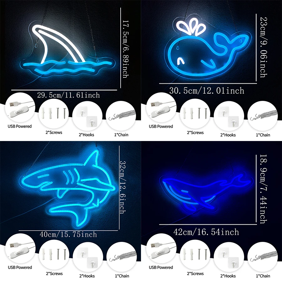 Shark Led Neon Sign, Used For Wall Decor, Christmas Gifts, White Elephant Gifts For Boys And Men, Room Club Party Bar Wall Lamps