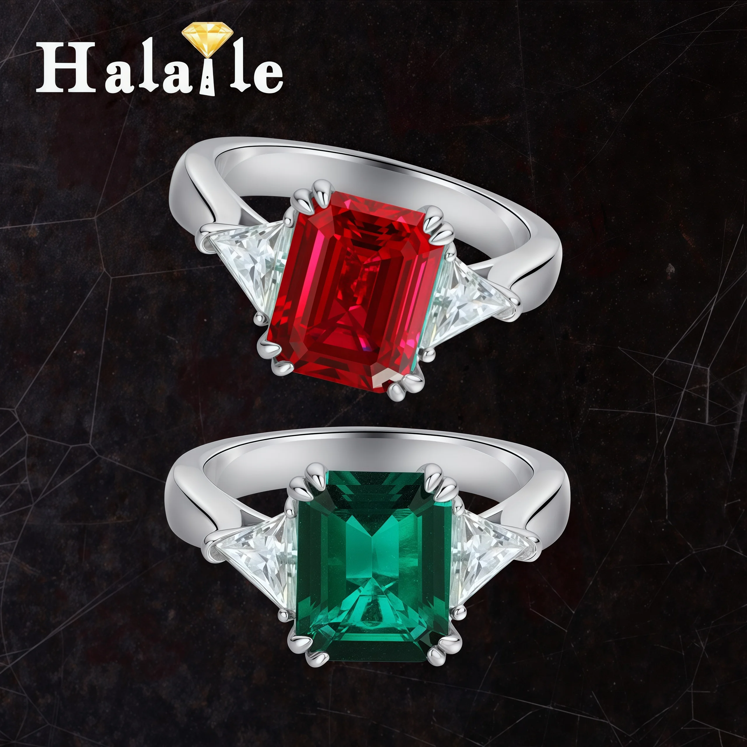 

Halaile 8*10mm 4cttw Emerald Cut Lab-Grown Zambian/Colombian emerald/Ruby And Moissanite Rings For Women 925 Silver Luxury Gift