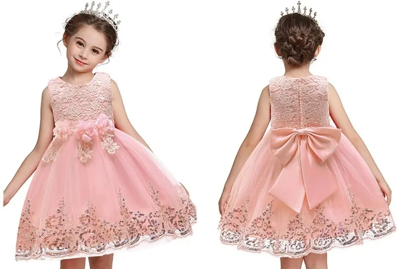 new birthday dress Princess lace party baby Christmas party ball embroidered Sequin big butterfly dress lovely 1 year old