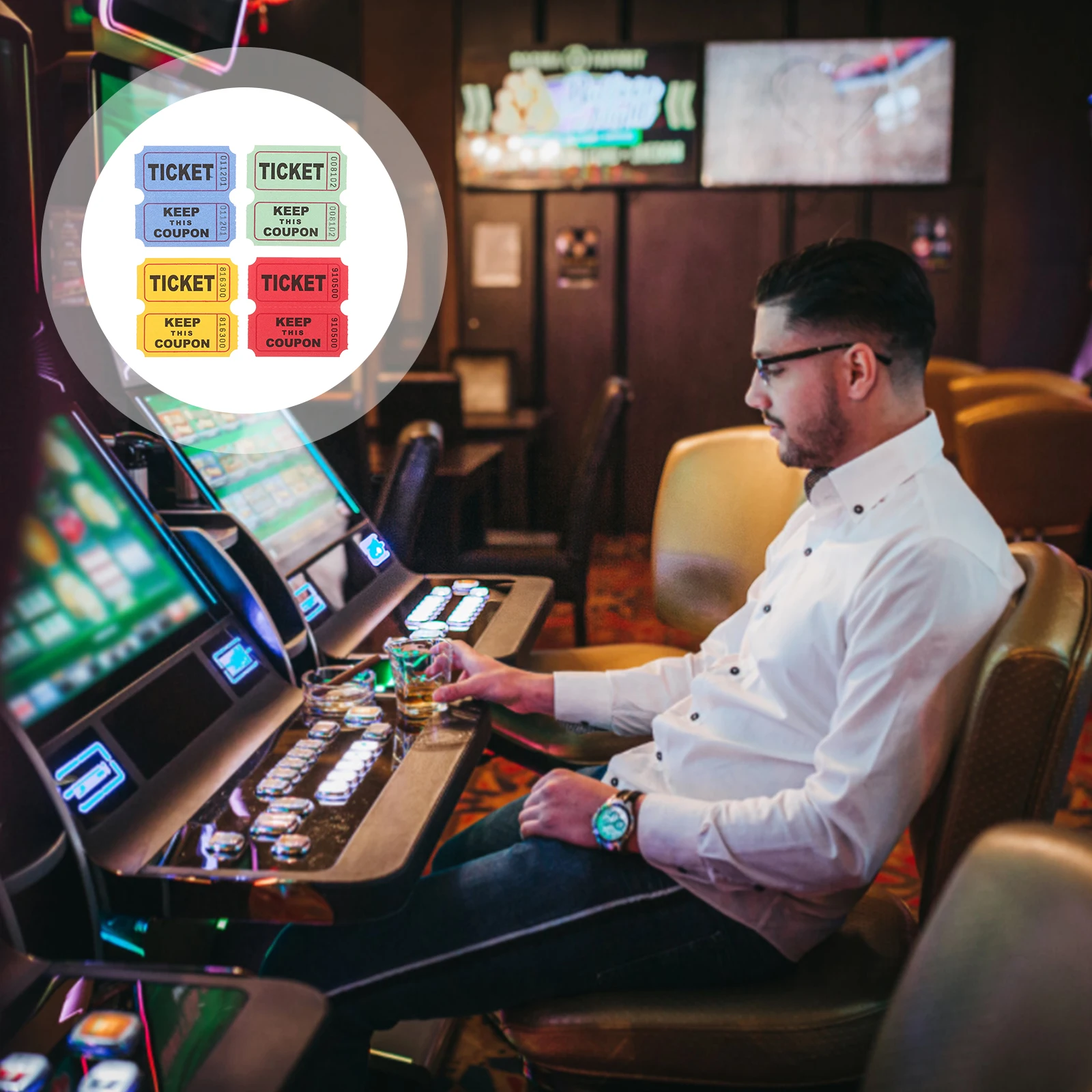 

400pcs Raffle Tickets Colorful Lottery Event Paper Red Blue Yellow Green Carnival Tickets Double Roll for Celebrations