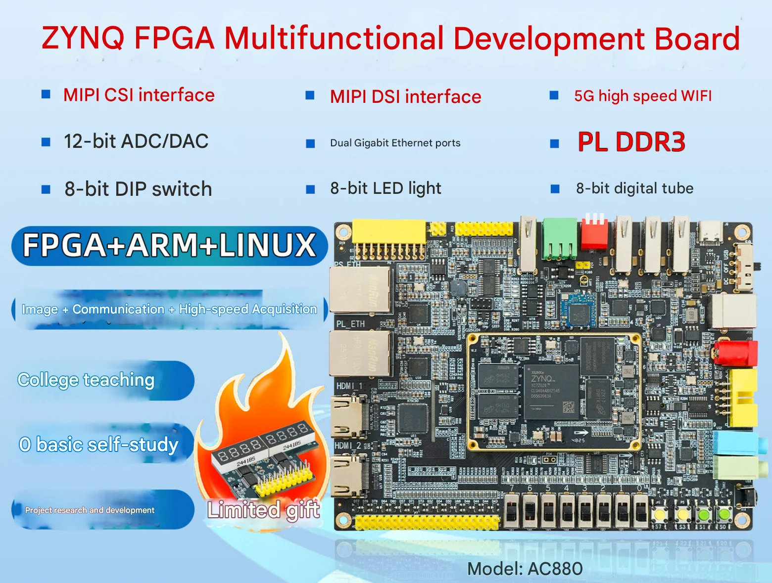 

Плата для разработки ZYNQ FPGA с полным набором функций 7020 Xilinx, образовательная плата MIPI CSI AC880