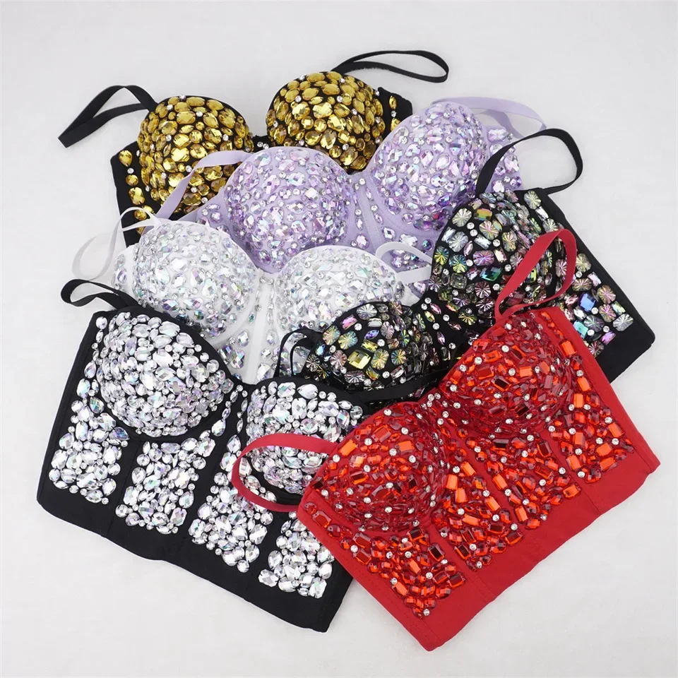 Nightclub Rave Pure Lust Studded Sheath Camisole Top Bright Diamonds Outwear Designer Vacation Peplum Women'S Party Robe