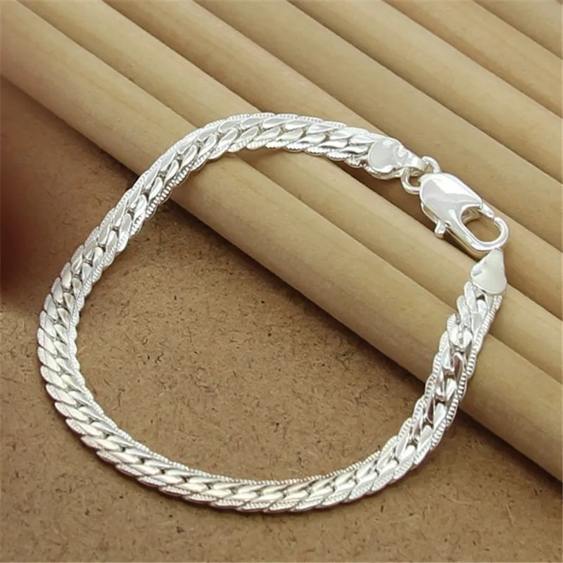

High Quality 925 Sterling Silver Bracelet 8 Inch 5MM Flat Snake Chain Bracelet For Men & Women Party Charm Jewelry Gift