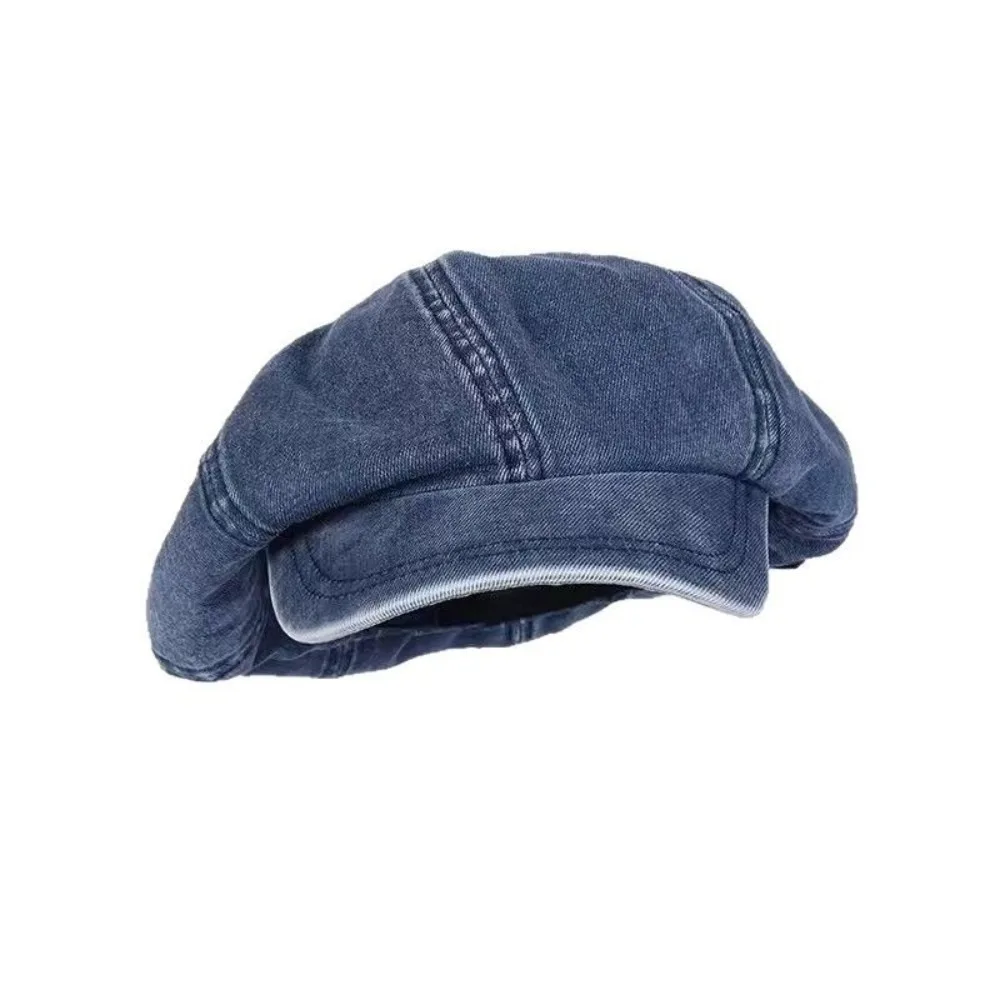 

Fashion Washed Cloth Denim Beret Head Circumference British Style Denim Octagonal Hat Korean Style Cloud Hat Streetwear