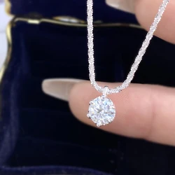DWJ 1CT Sparkling Luxury Moissanite Diamond White Pendant Necklace for Women Real 925 Sterling Silver High Quality Fine Jewelry