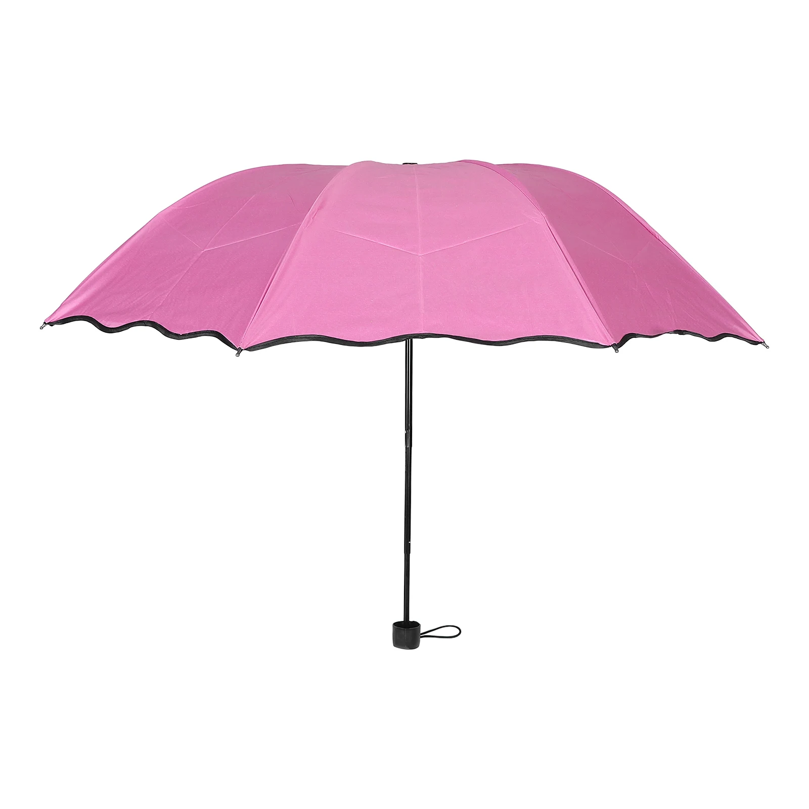 

Pink Folding Umbrella Color Change Blooming Pattern Uv Protection Korean Black Coating Compact Portable for Travel Rain Sun