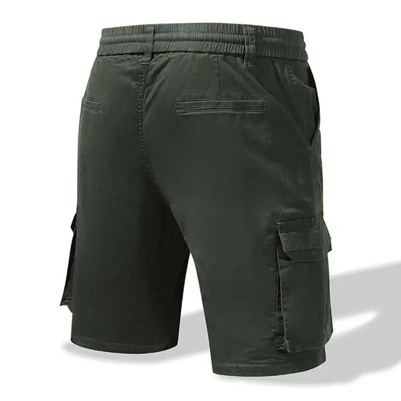 Calça casual solta monocromática masculina, algodão puro, multi pock cargo, calça elástica esportiva de alta qualidade, verão