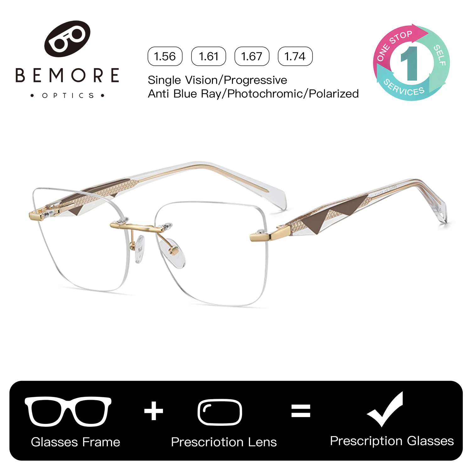 

Очки BEMORE Trendy без оправы, женские, с фильтром синего света, мультифокальные, квадратные, фотохромные, по рецепту