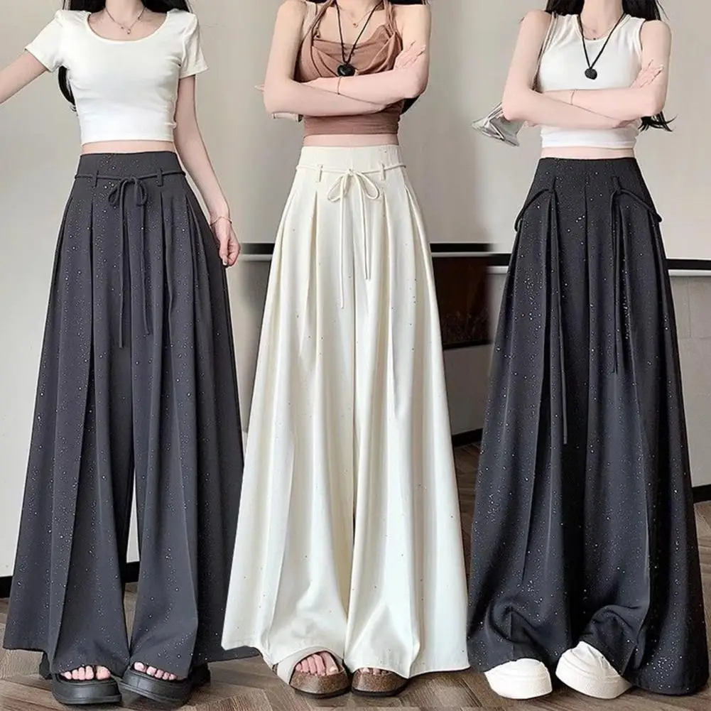 2026 Women Pants Comfortable Work Pants Women’s High Waist Wide Leg Pants Adjustable Drawstring Oversized Trousers Solid Color