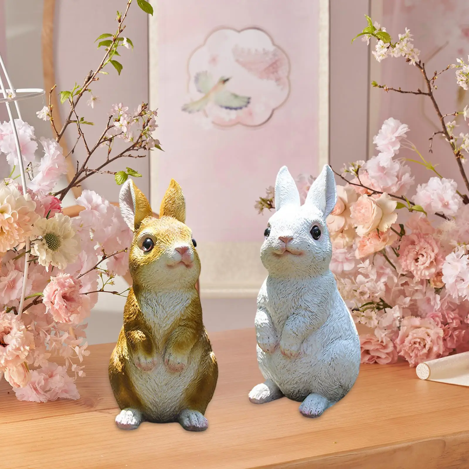 

2x Rabbit Statue Resin Premium Garden Art Decoration Romantic Atmosphere Cute Rabbit Sculpture for Tree Porch Patio Garden Deck