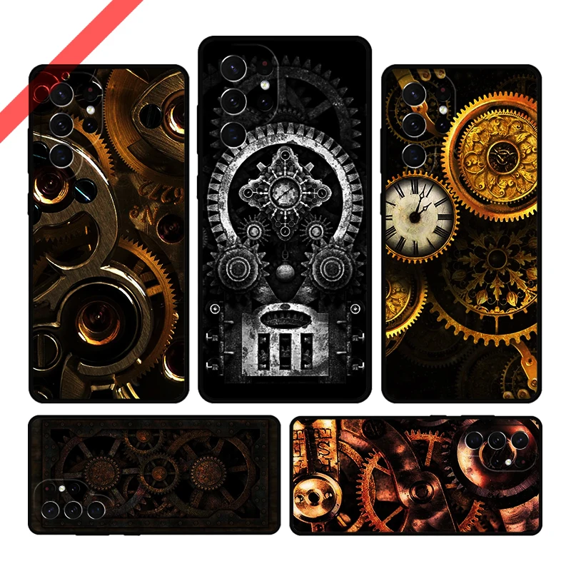 Steampunk Gears Vintage Time Machine Phone Case For Samsung S20 FE S21 S10 S23 Plus S24 S22 Ultra Coque Note20 S9 S8 Cover