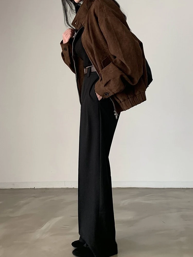 Chaqueta E de Gamuza con Diseño de Ciervo Vintage para Mujer, Estilo Hoado de Media Longitud con Cuello Alto, Abrigo...