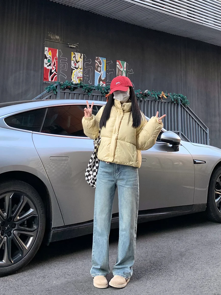 

Синие джинсы в стиле ретро, женские свободные посадки, утягивающие узкие брюки, широкие брюки с высокой талией, прямые брюки из хлопка, осенний новый дизайн