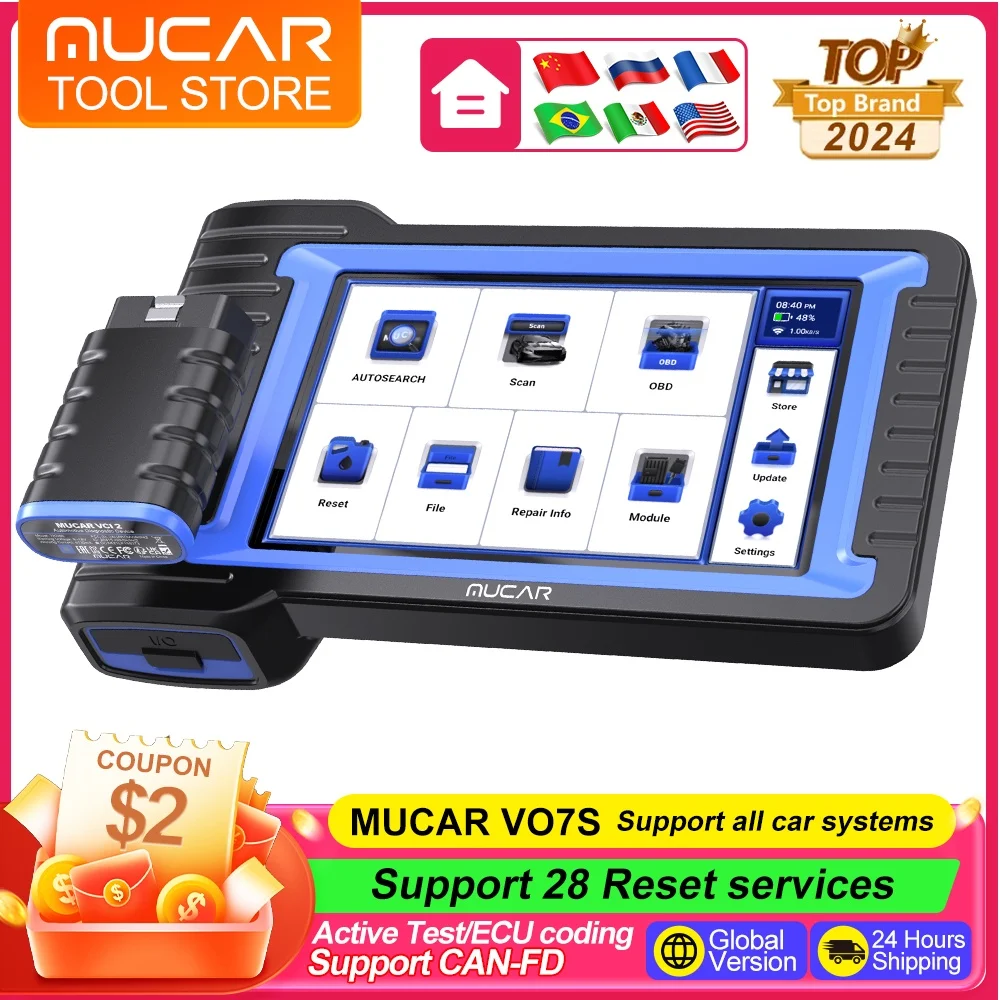 MUCAR VO7S OBD2 Scanner All Systems Automotive Diagnostic Tools 28 Reset Car CANFD ECU Coding Active Test Professional Scan Tool