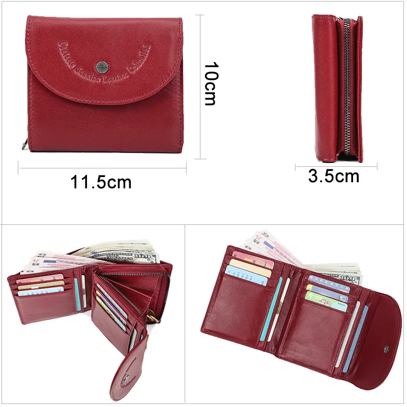 Anti-theft Brush Waterproof Top Layer Cowhide Women's Wallet 30% Fashion Casual Girl's Coin Storage Bag Red Green Black