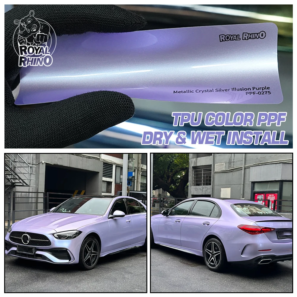 

TPU Silver Phantom Purple Paint Protection Film Metallic Color PPF Car Wrap Anti-Scratch Anti-Yellowing Hydrophobic Wet Install