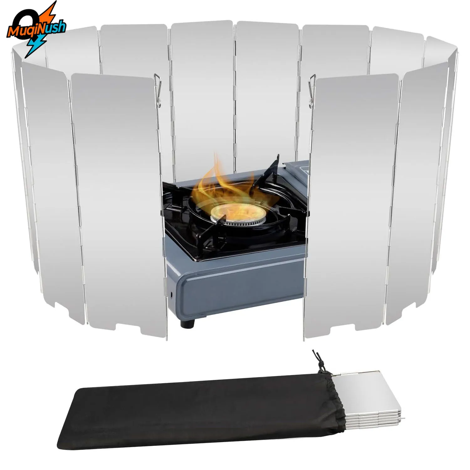 

MuqiNush 9/10/12 Plates Removable Windscreen Wind Shutter, Aluminum Windshield with Drawstring Bag, for Camping Butane Stoves