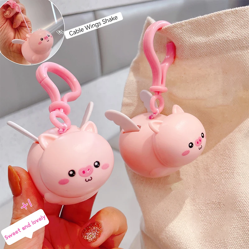 1pc Cartoon Pig Wings Keychain Will Fly Wings Pig Creative Accessories Key Rings Bag Pendant Elastic Stretch Keychain