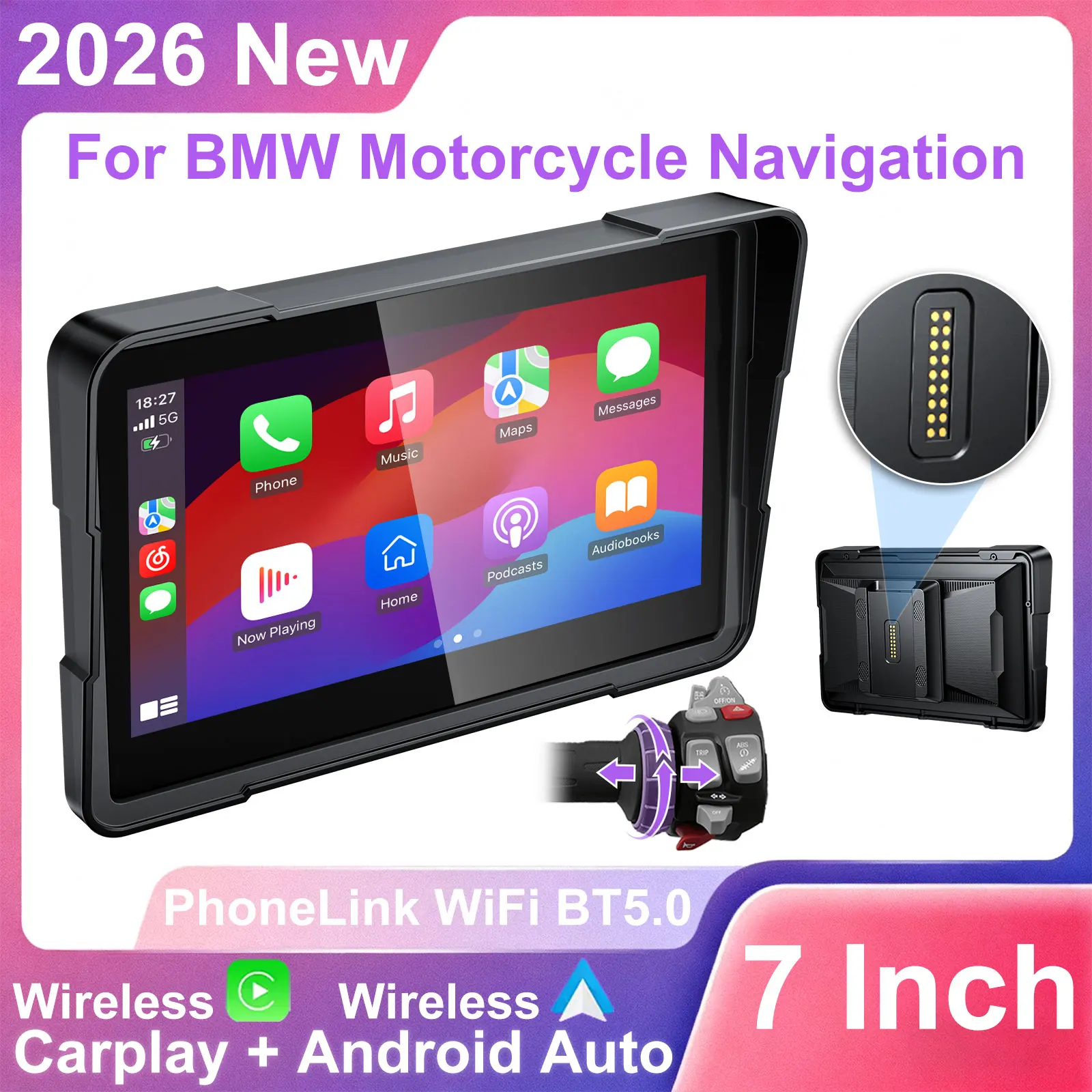 

WEUASTE 7-дюймовый беспроводной мотоциклетный GPS-навигатор с CarPlay и Android Auto, портативный видеорегистратор для BMW R1200GS R1250GS F900 F800