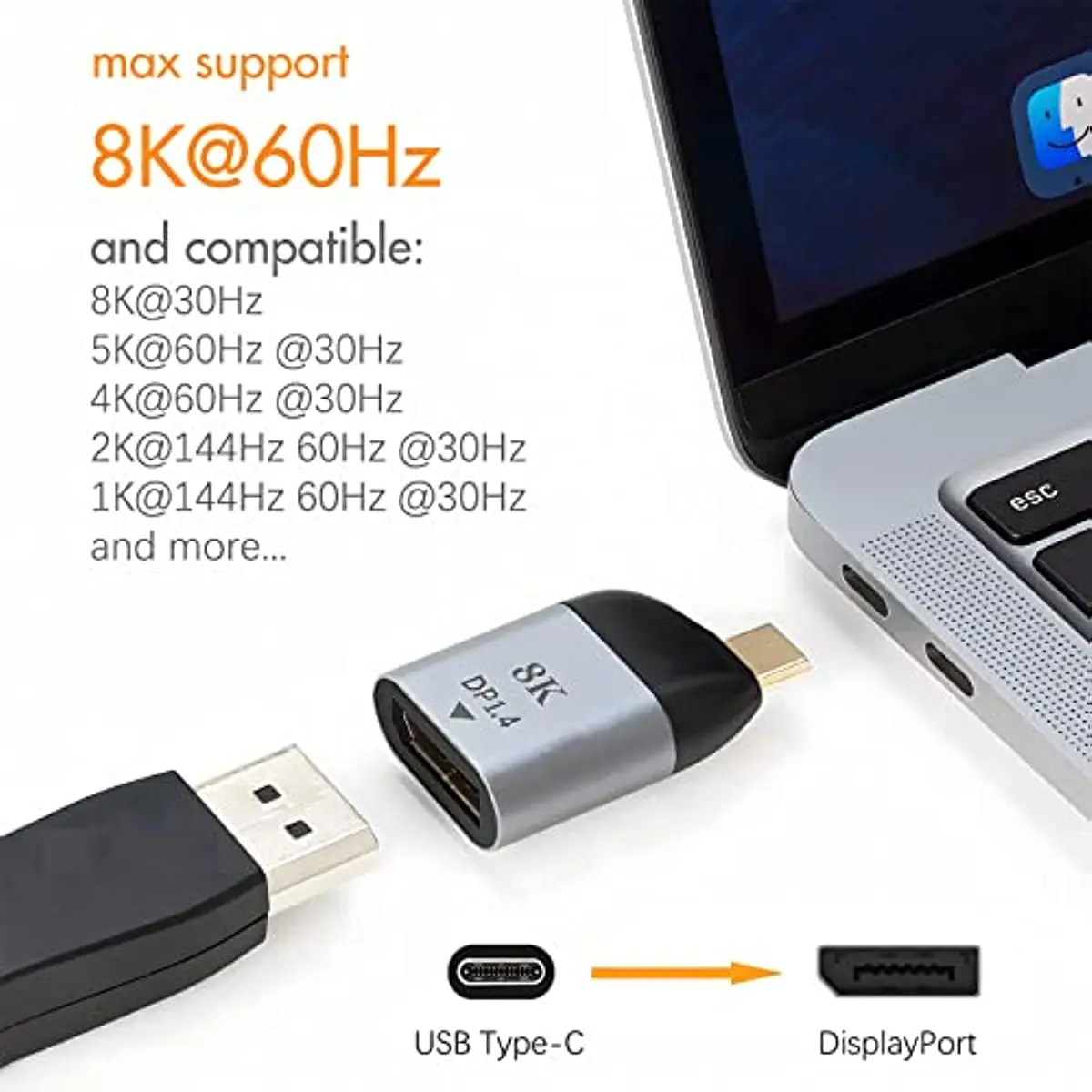 Nku USB C To DisplayPort1.4 8K@60Hz Thunderbolt 3/4 Type-C To DP/miniDP Converter Compatible with Macbook IPad Pro Android Phone