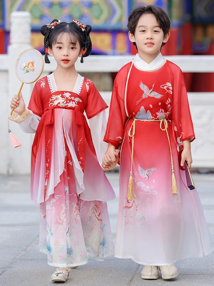 

Детские традиционные костюмы Ханьфу для выступлений, для мальчиков и девочек, для церемоний поступления в детский сад и национальных праздников