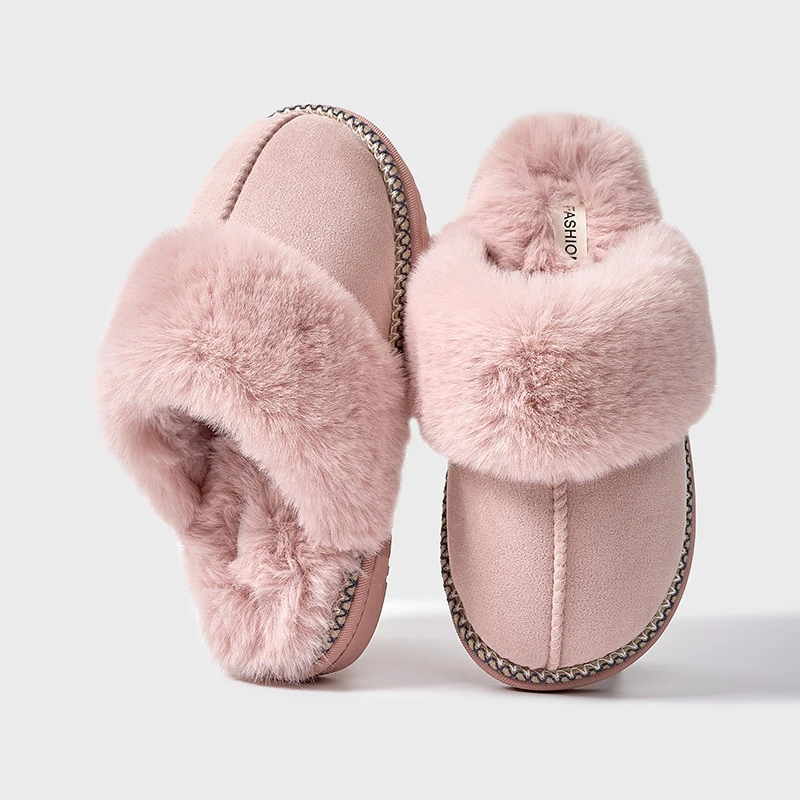 Kidmi Winter Fur Cotton Slippers Women Soft Comfort Fuzzy Bedroom Slides Faux Fur Warm Plush Shoes Fluffy House Slippers Women