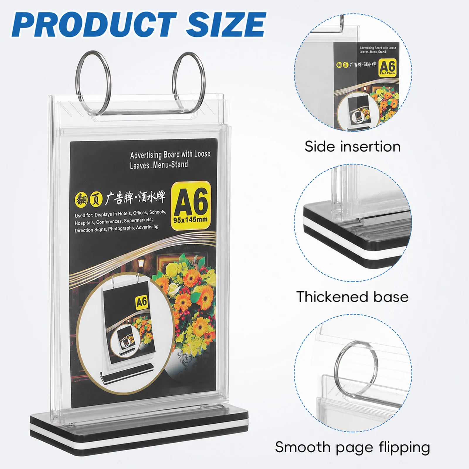 Standing Flip A6 PVC Menu Display Holder Desktop Card Organizer Sign Stand for Restaurants Bars Coffee Shops Catering