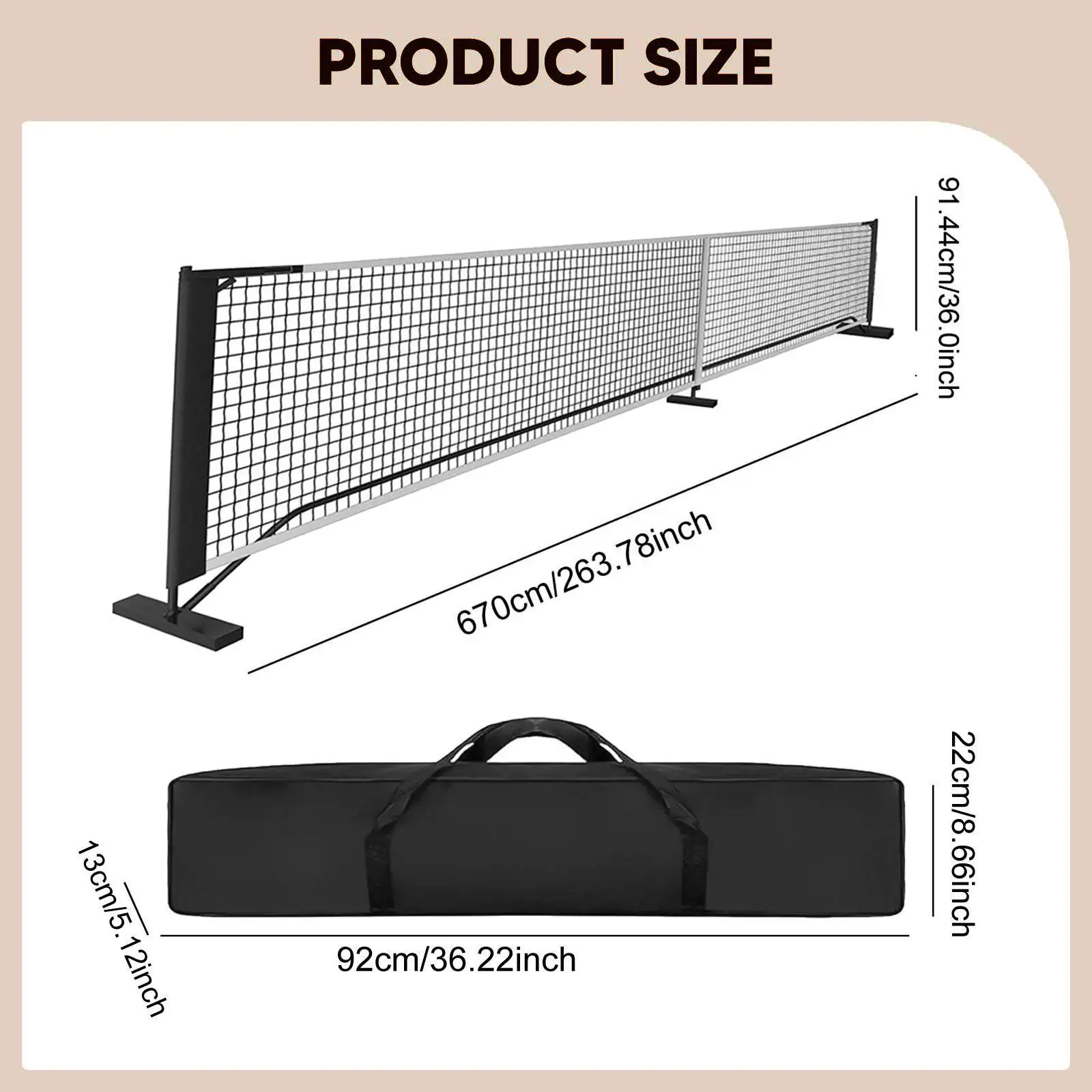 Portable Pickleball Net Set Tennis Net Easy Setup Strong Polyester 22 Feet for Backyard Indoor Outdoor Driveway Equipment
