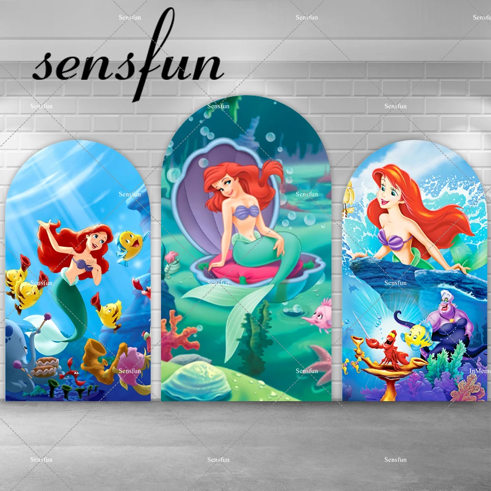 

Little Mermaid Princess Ariel Arch Backdrop Cover for Girls Baby Shower Birthday Party Under The Sea Dessert Table Background