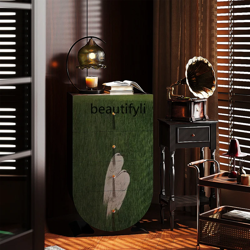 

French medieval solid wood living room bedroom locker decoration dining room entrance foyer four chest cabinets