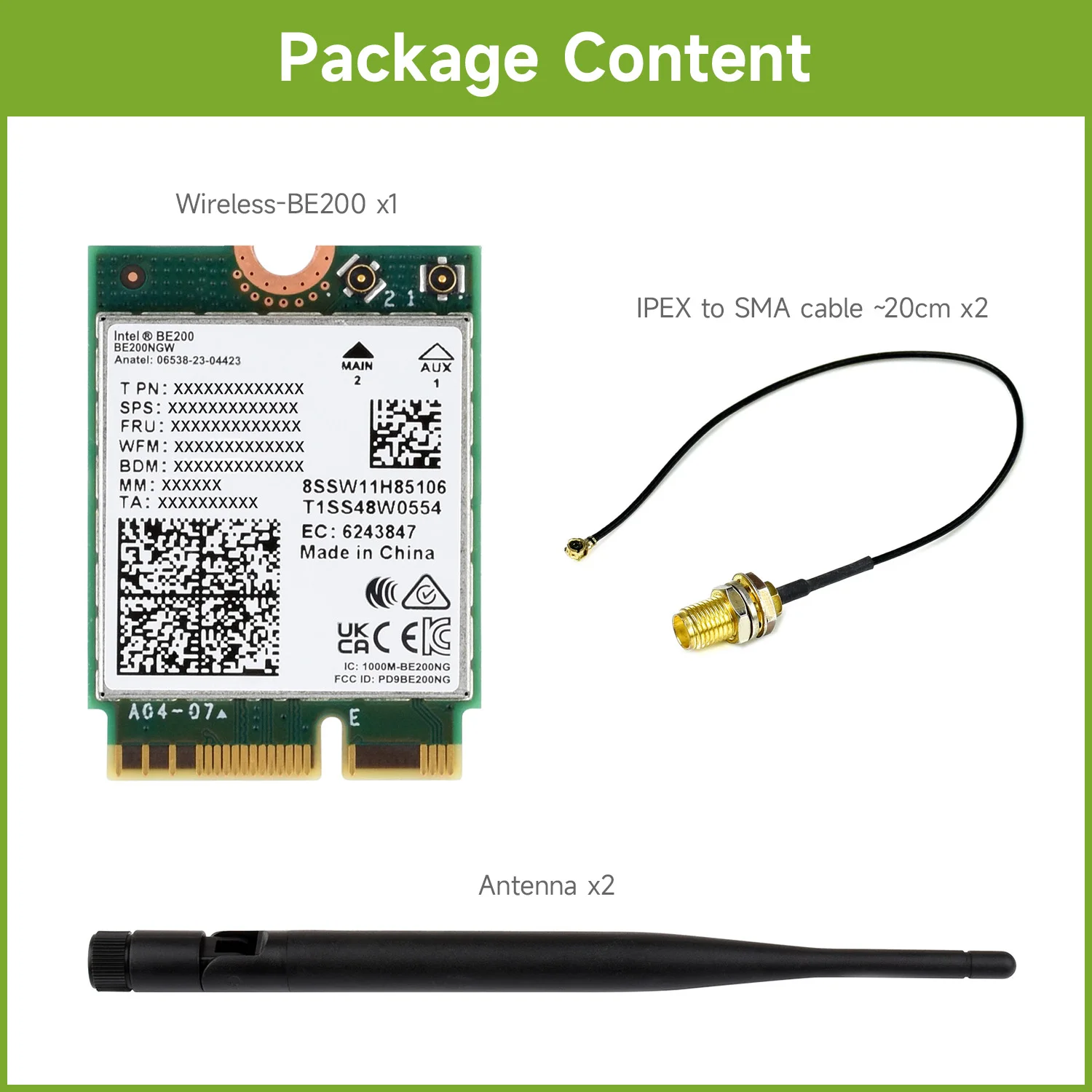 Wireless-BE200 Waveshare NIC Gigabit Tri-Band Wi-Fi 7 IEEE 802.11a b g n ac be ax Standard  5.4