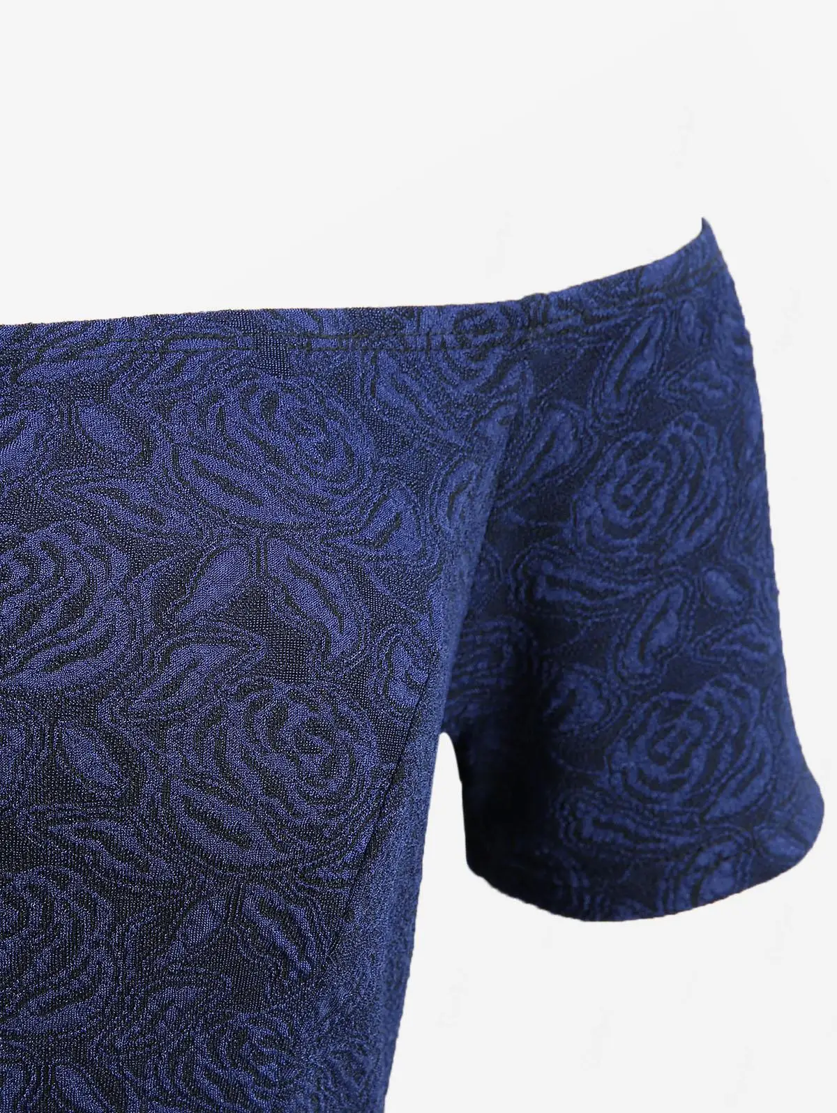 ROSEGAL Plus Size Vintage Dresses New Blue Flower Jacquard Embroidery Dress with Belt,Women Semi Formal,Off The Shoulder Dress