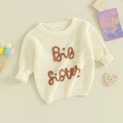 Kids Girls Sweater Letter Embroidery Crew Neck Long Sleeve Pullovers Fall Toddler Clothes Jumpers Tops