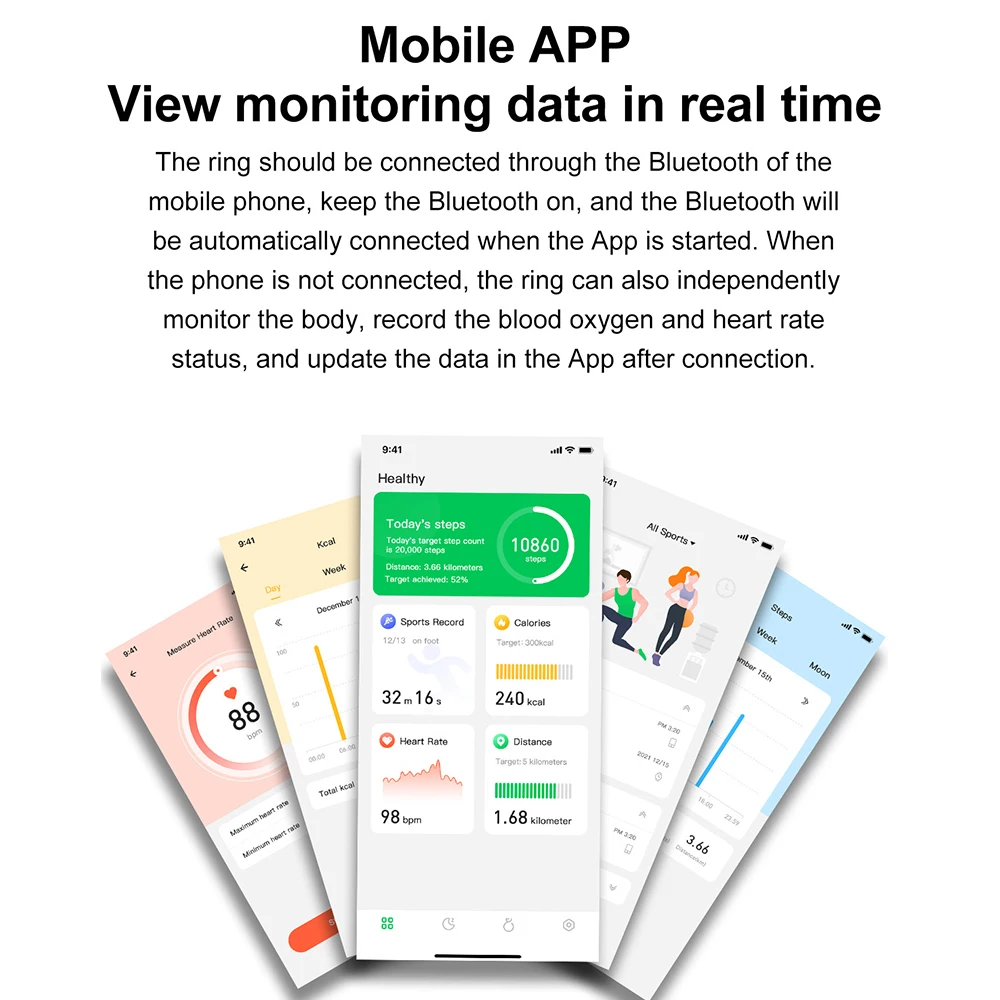 Умное кольцо, пульсометр, фитнес-трекер, монитор сна, датчик уровня кислорода в крови, кольцо на палец для IOS, Android, спортивные кольца для ухода за здоровьем