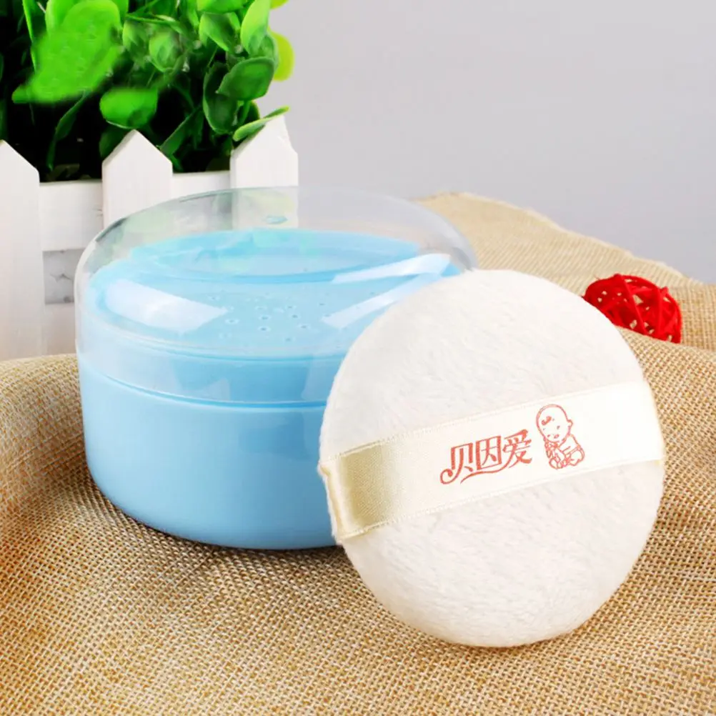 2 Set Container Cloth Dusting Powder Puff Sponge Dusting Baby Box Talcum Foundation Powder Puff Makeup Travel Home Use