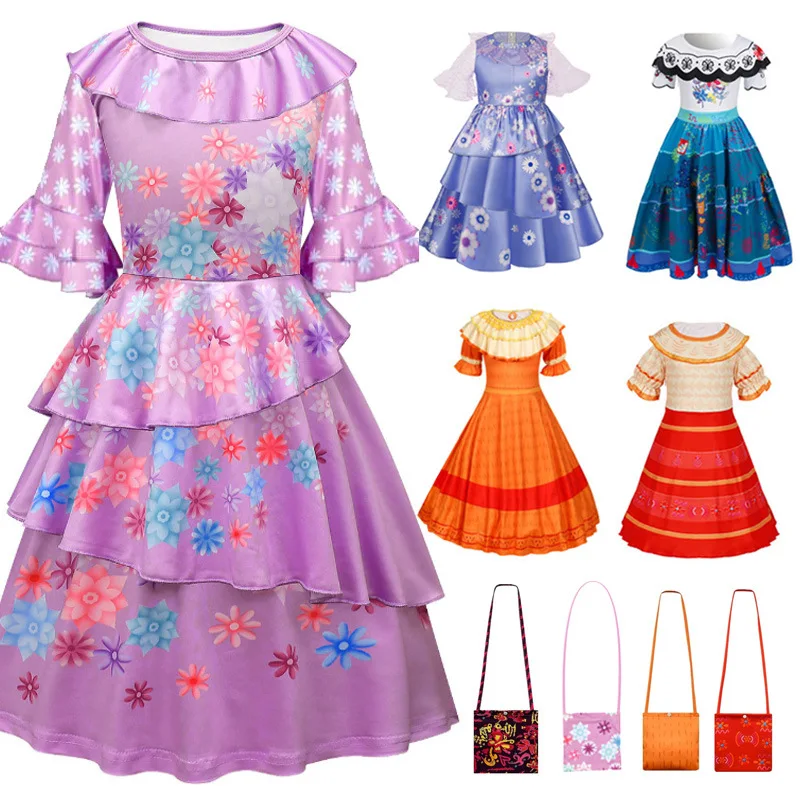 

Girls Encanto Charm Dresses for Kids Carnival Party Costume Mirabel Isabella Princess Clothes Toddler Ball Gown Cosplay Dress