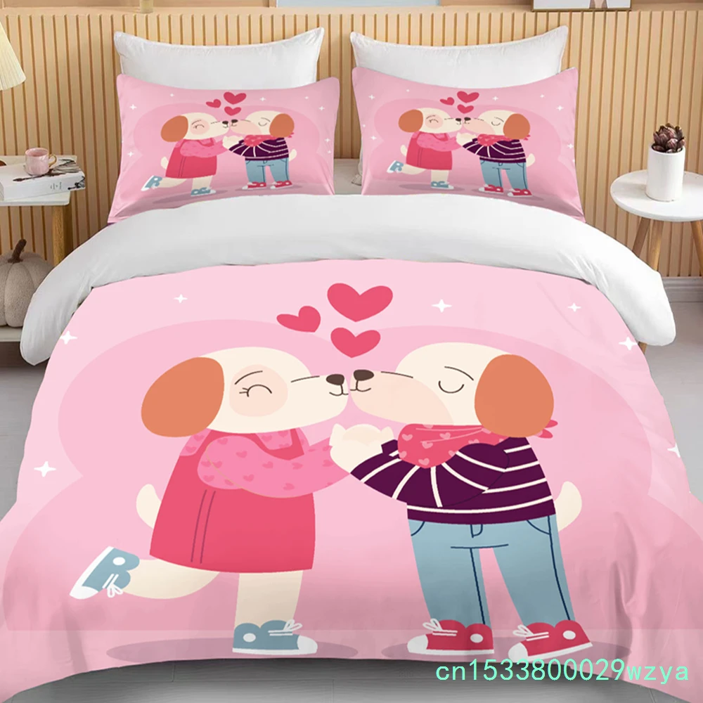 Cute Cartoon Animal Couple Double Bed Comforter Set Bed European Bedding Set Home Textile Luxury Pillowcase Bedroom Bedding Set