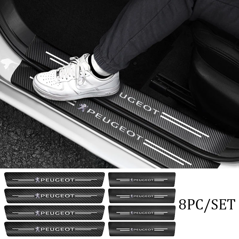 4pcs/8pcs Door Carbon Fiber Sill Protector Stickers for Peugeot 2008 3008 4008 206 207 301 307 308 408 508 Interior Mouldings