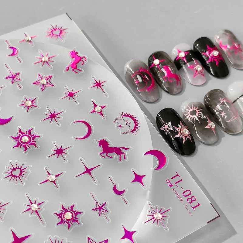 Autocollants Nail Art auto-adhésifs, autocollants de manucure, biscuits 3D, noble, laser polarisé, violet, rouge, Nairobi, Orn, étoile, lune, Rotterdam, Kle, mode